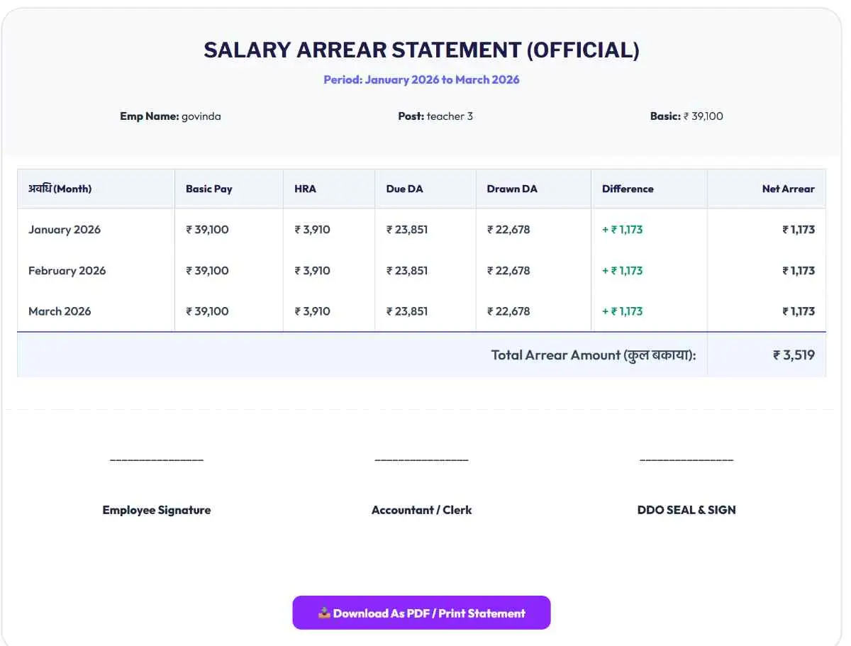 Salary Arrear Statement Master Official
